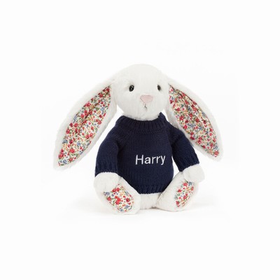 Jellycat Blossom Cream Conejo with Navy Jumper | YILX-65934